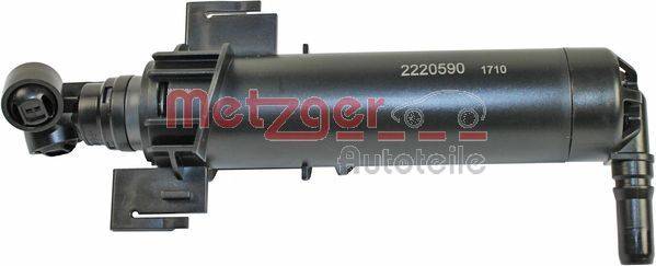 Ein schwarzer zylindrischer Autoteil mit dem Text „Metzger Autoteile