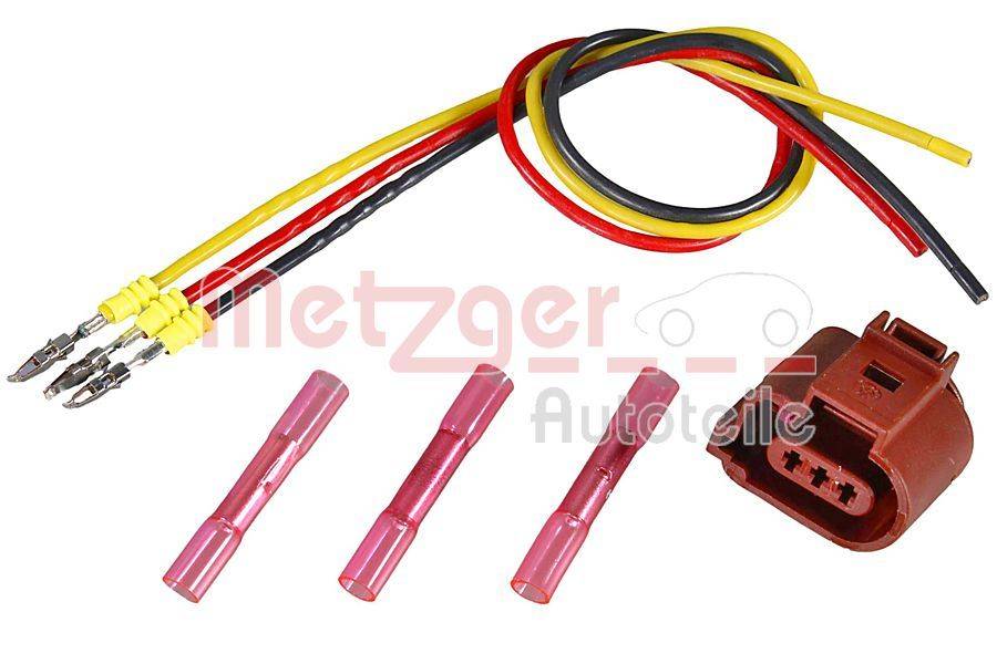 Kabel- und Verbinderset, bestehend aus drei Drähten (gelb, rot und schwarz) sowie drei pinken Stoßverbindern, verwendet für elektrische Anschlüsse.