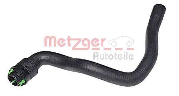 Eine Nahaufnahme eines schwarzen Automotive-Schlauchs vor einem weißen Hintergrund mit dem Logo und dem Text ‚Metzger Autoteile' in Rot.