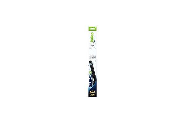 Valeo Scheibenwischerblatt-Verpackung mit den Wörtern ‚SILENCIO' und Produktbild auf der Vorderseite, überwiegend weiß mit grünen Akzenten.