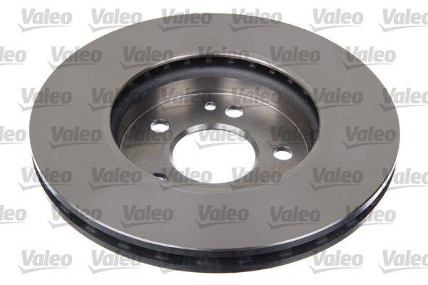 Bremsscheibe mit mehreren Befestigungslöchern, metallische Oberfläche. 'Valeo' Markenlogo im Hintergrund sichtbar.
