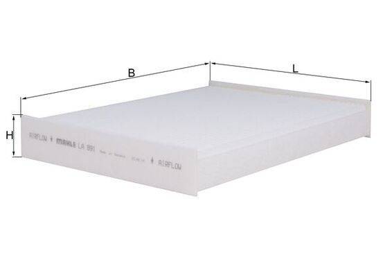 Ein rechteckiges Blatt mit Abmessungen, gekennzeichnet als B, A und L, verwendet für Materialauslegung oder Konstruktionsplanung.