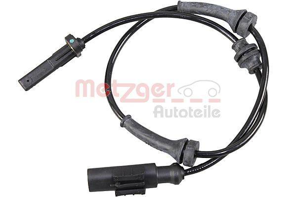 Ein schwarzes Automotive-Geschwindigkeitssensor-Kabel mit Anschlüssen wird dargestellt. Das Bild enthält den Text 'Metzger Autoteile' mit einem Autologo.