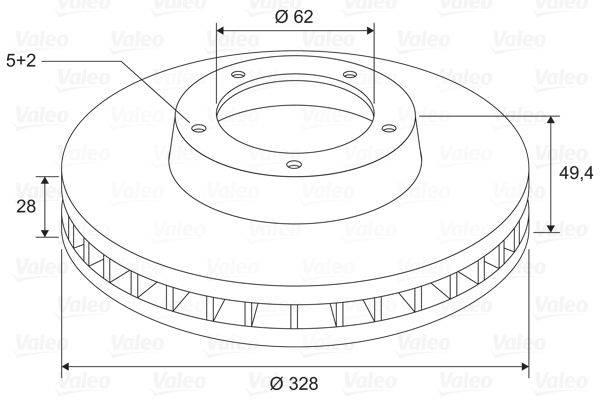 Technische Zeichnung eines runden mechanischen Bauteils mit Durchmesser 'Ø 328' und Innenkreis 'Ø 62'. Das Bauteil weist mehrere kleine Löcher rund um den Innenkreis auf.