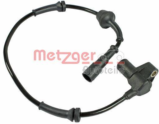 Ein schwarzes Fahrzeug-Sensorkabel mit Steckern an jedem Ende, beschriftet mit 'Metzger Autoteile' in roter Schrift.