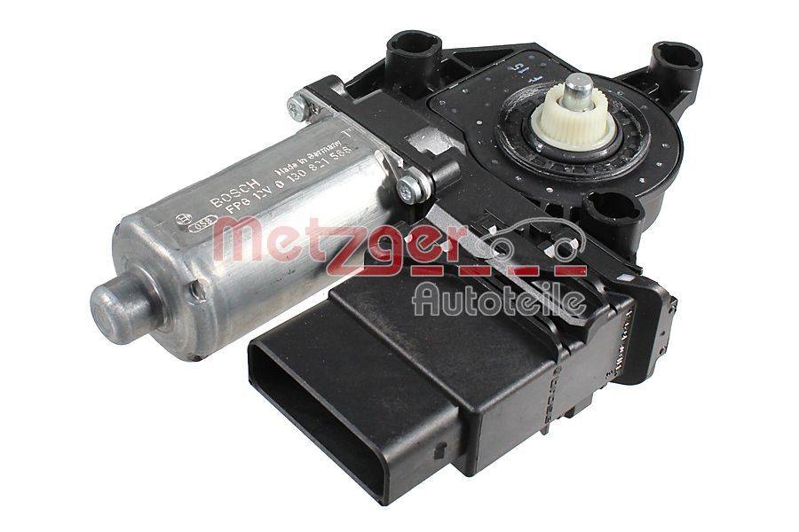 Metzger Autoteile' Getriebemotor mit Bosch-Komponente für automotive Anwendungen, mit detaillierter mechanischer Struktur und Befestigungspunkten.