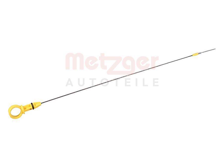 Eine Metallstange mit dem Metzger Autoteile-Logo im Hintergrund, leicht diagonal geneigt.