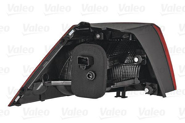 Rückleuchteneinheit mit Valeo-Logo, die die interne Struktur und Komponenten eines Fahrzeug-Rücklichts zeigt.