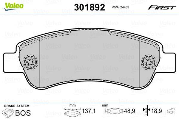 Valeo 301892 Bremsbelagsatz, Scheibenbremse