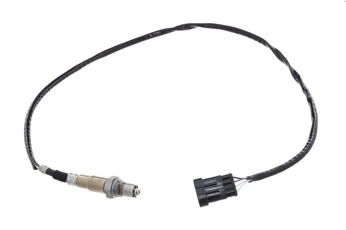 Ein Sauerstoffsensor mit einer Metallsonde und schwarzem Stecker am Ende eines langen Kabels, der in Fahrzeugen zur Messung der Abgassauerstoffkonzentration verwendet wird.