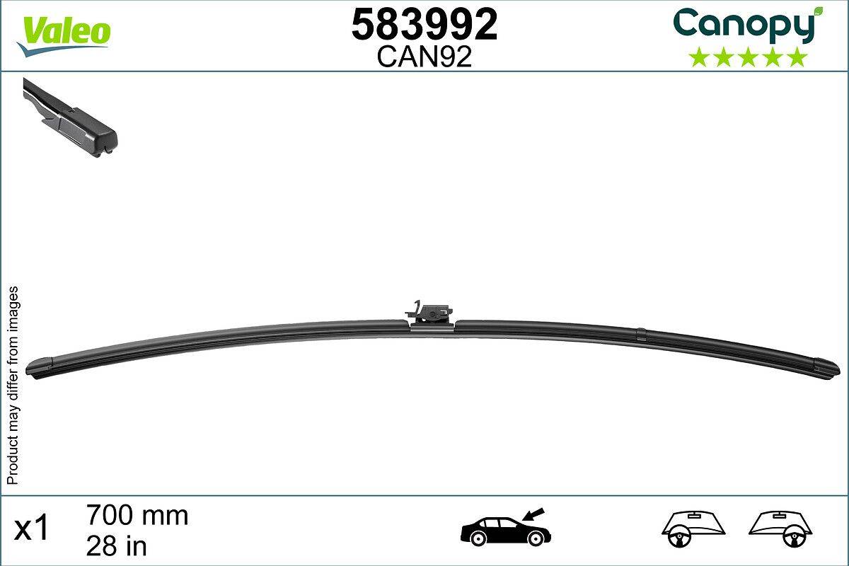 Scheibenwischerblatt Modell 583992, CAN92, horizontal dargestellt. Symbole zeigen Kompatibilität mit verschiedenen Automodellen.