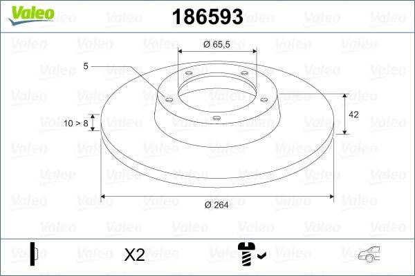 Bremsscheiben-Diagramm 186593; Abmessungen: äußerer Ø265 mm, innerer Ø65,5 mm, Dicke 8 mm, Einheiten: X2.
