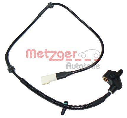 Ein Kurbelwellensensor mit schwarzem Kabel und weißem Stecker, gekennzeichnet mit 'Metzger Autoteile', der zur Überwachung der Motorposition und -geschwindigkeit verwendet wird.