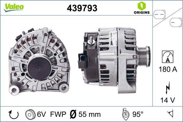 Autolichtmaschine, Modell 439793, Marke ORIGINS. Technische Daten: 6V, FWP, Ø 55 mm, 95°.