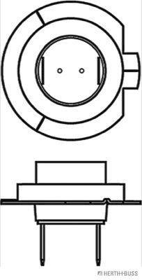 Eine technische Zeichnung eines mechanischen Bauteils mit einer kreisförmigen Komponente mit Einkerbungen und einer rechteckigen Basis darunter.