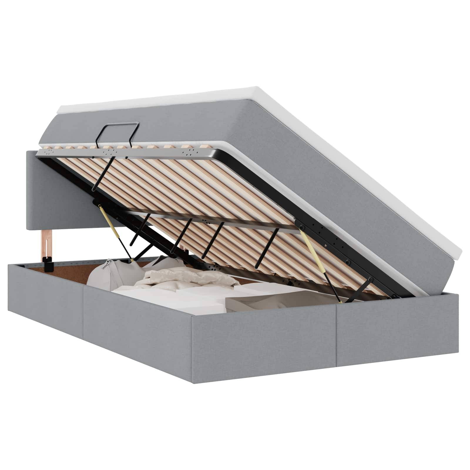 vidaXL LED-Speicherbett mit Matratze Hellgrau 120 x 190 cm Stoff