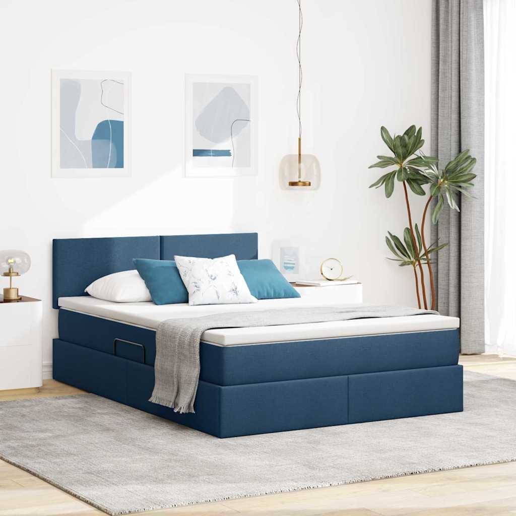 vidaXL LED-Speicherbett mit Matratze Blau 140 x 200 cm Stoff