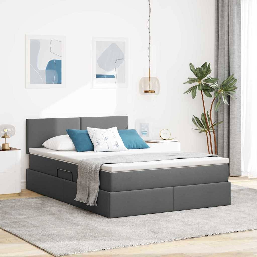 vidaXL LED-Speicherbett mit Matratze Dunkelgrau 140 x 190 cm Stoff