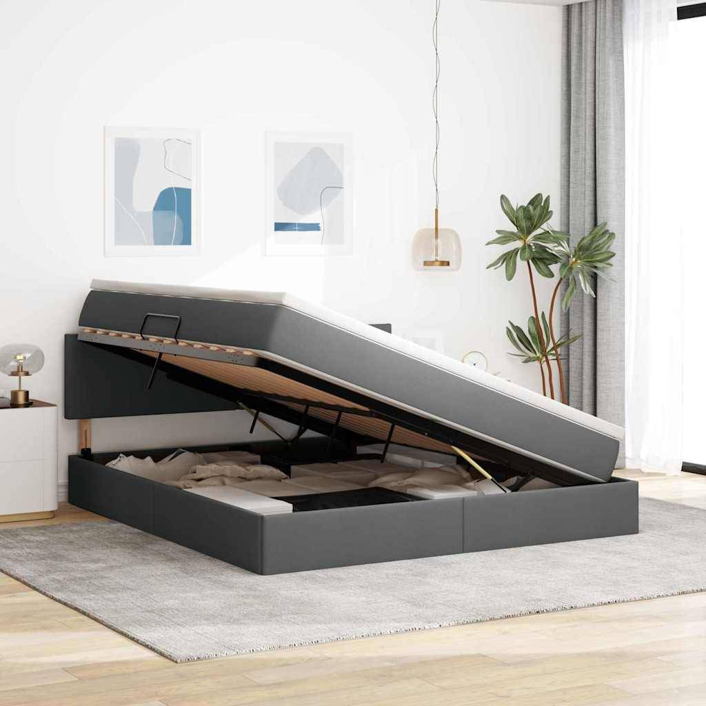 vidaXL LED-Speicherbett mit Matratze Dunkelgrau 160 x 200 cm Stoff