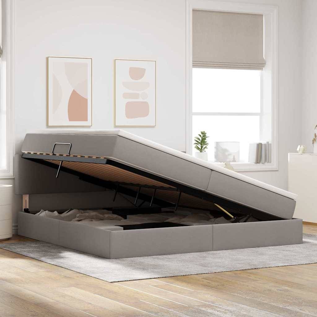 vidaXL LED-Speicherbett mit Matratze Taupe 200 x 200 cm Stoff