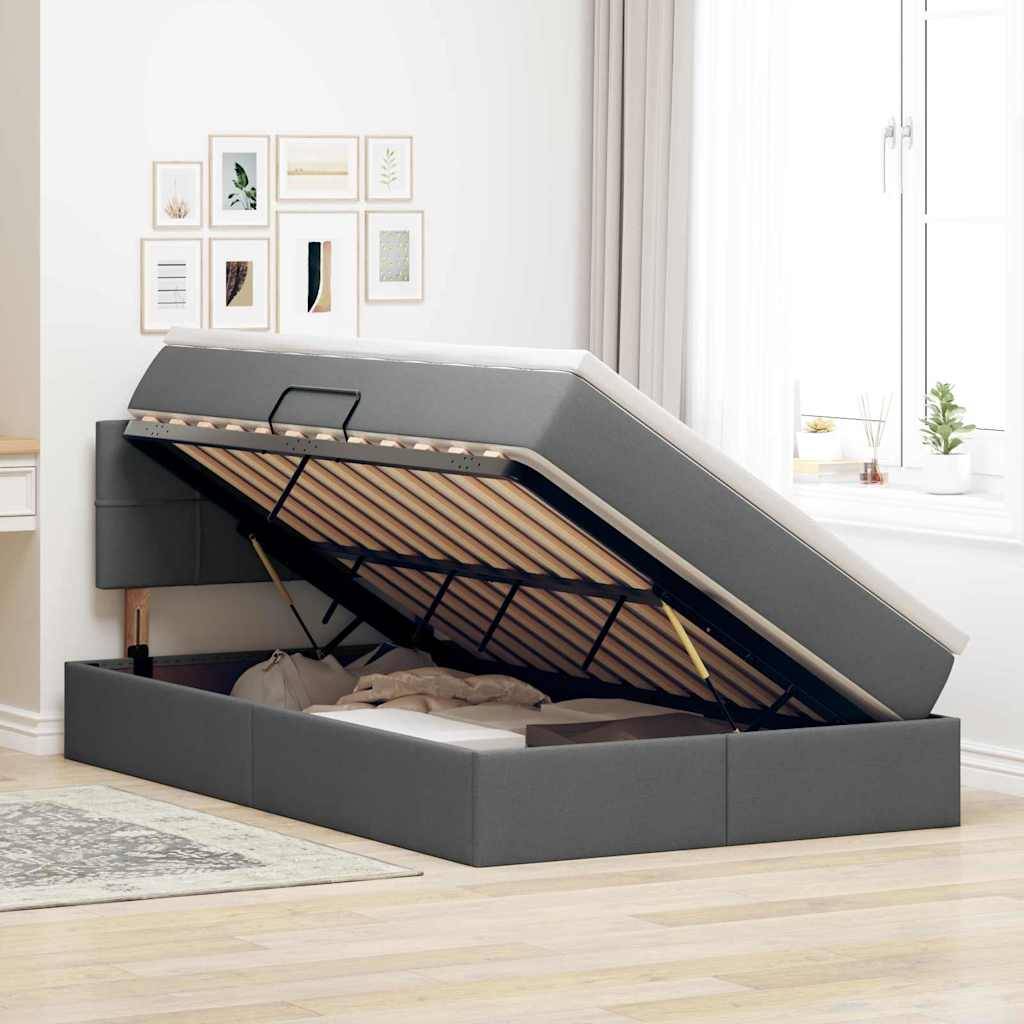 vidaXL LED-Speicherbett mit Matratze Dunkelgrau 120 x 200 cm Stoff