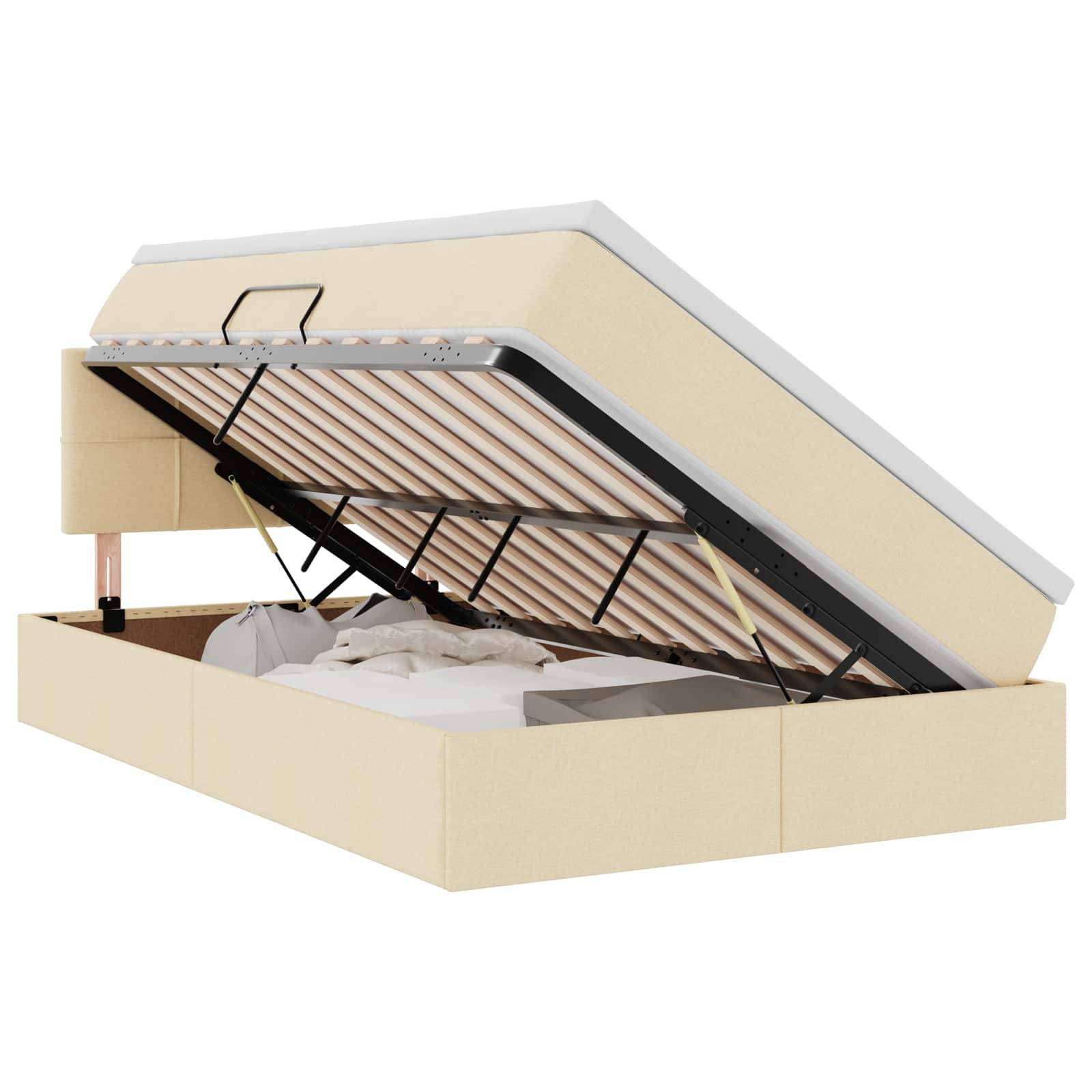 vidaXL LED-Speicherbett mit Matratze Creme 120 x 190 cm Stoff