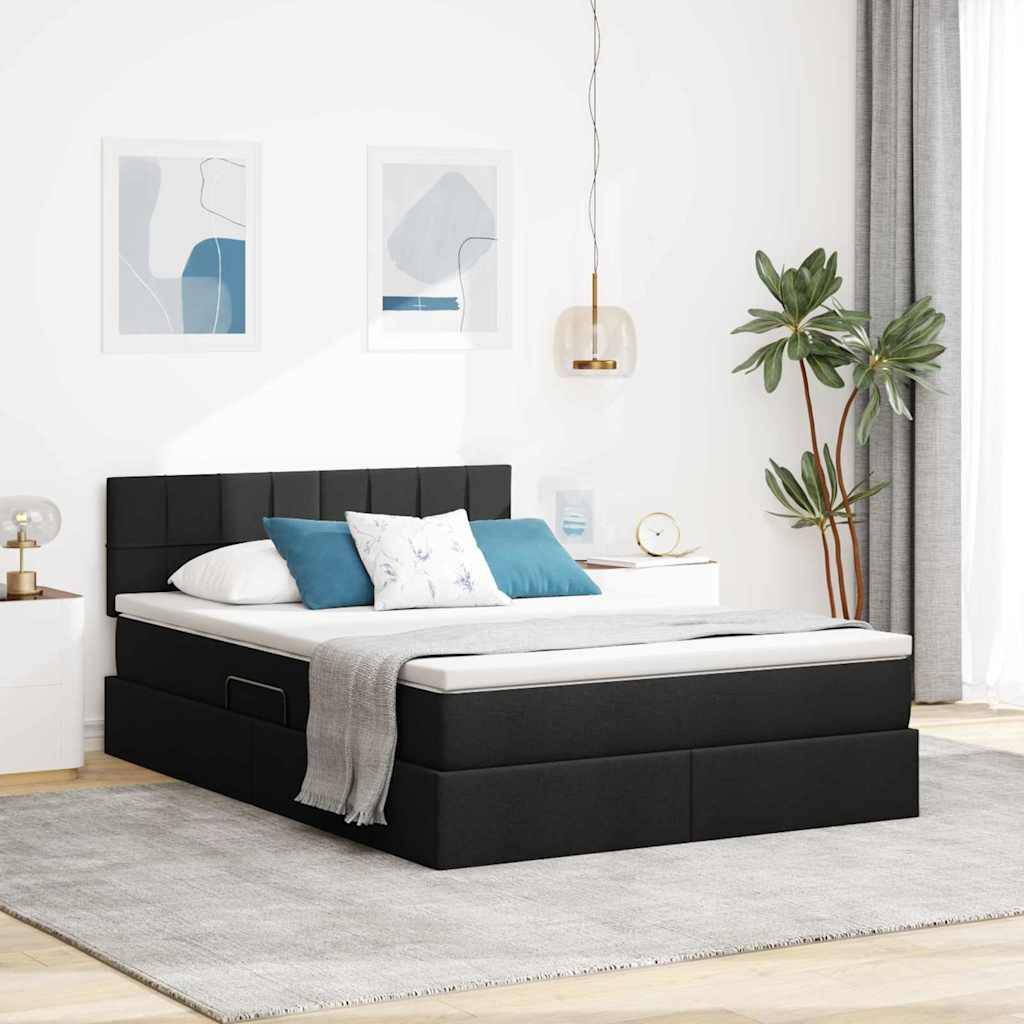 vidaXL Bett mit Stauraum und LED mit LED Schwarz 140 x 190 cm Stoff