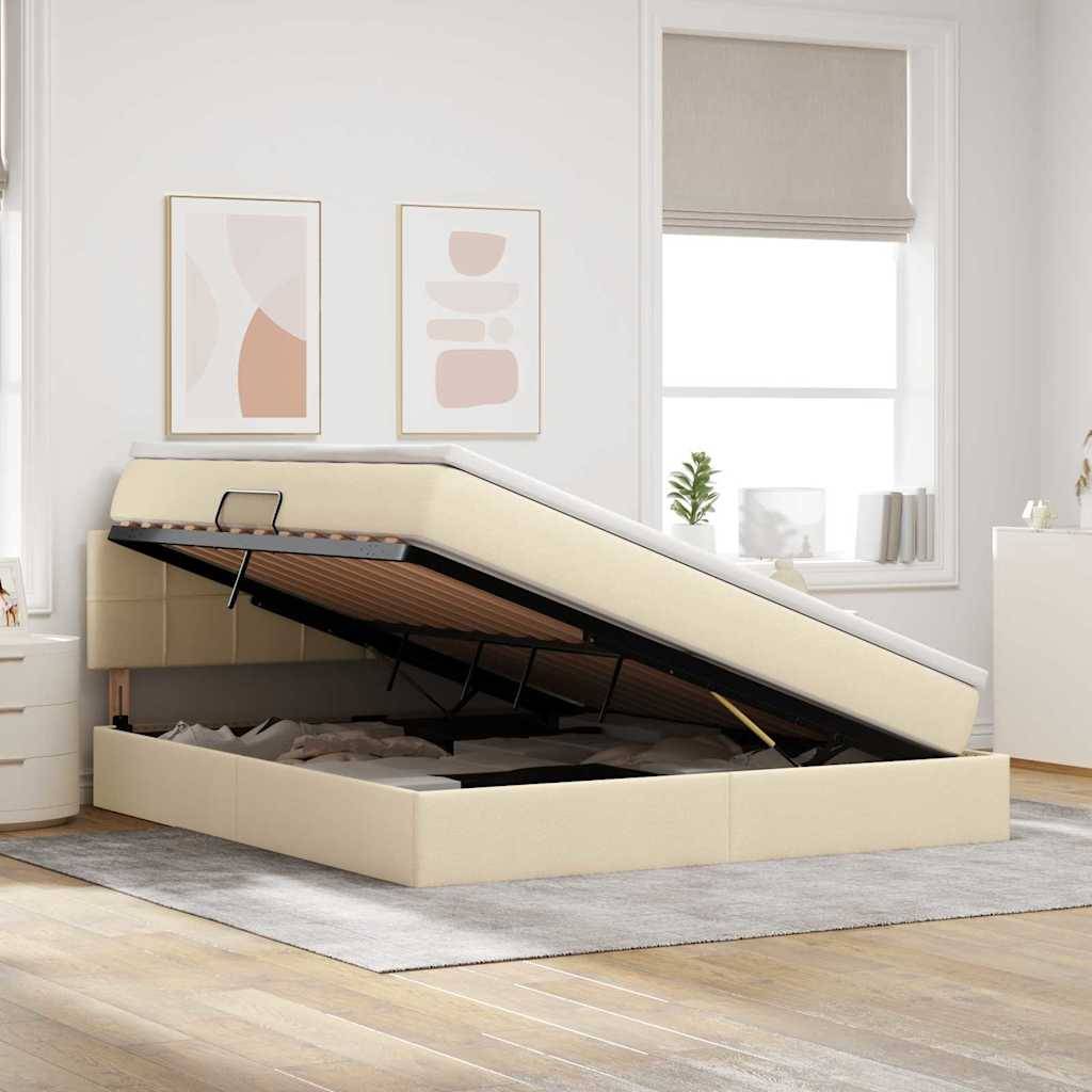 vidaXL Aufbewahrungsbett mit Matratze Creme 160 x 200 cm Holzwerkstoff