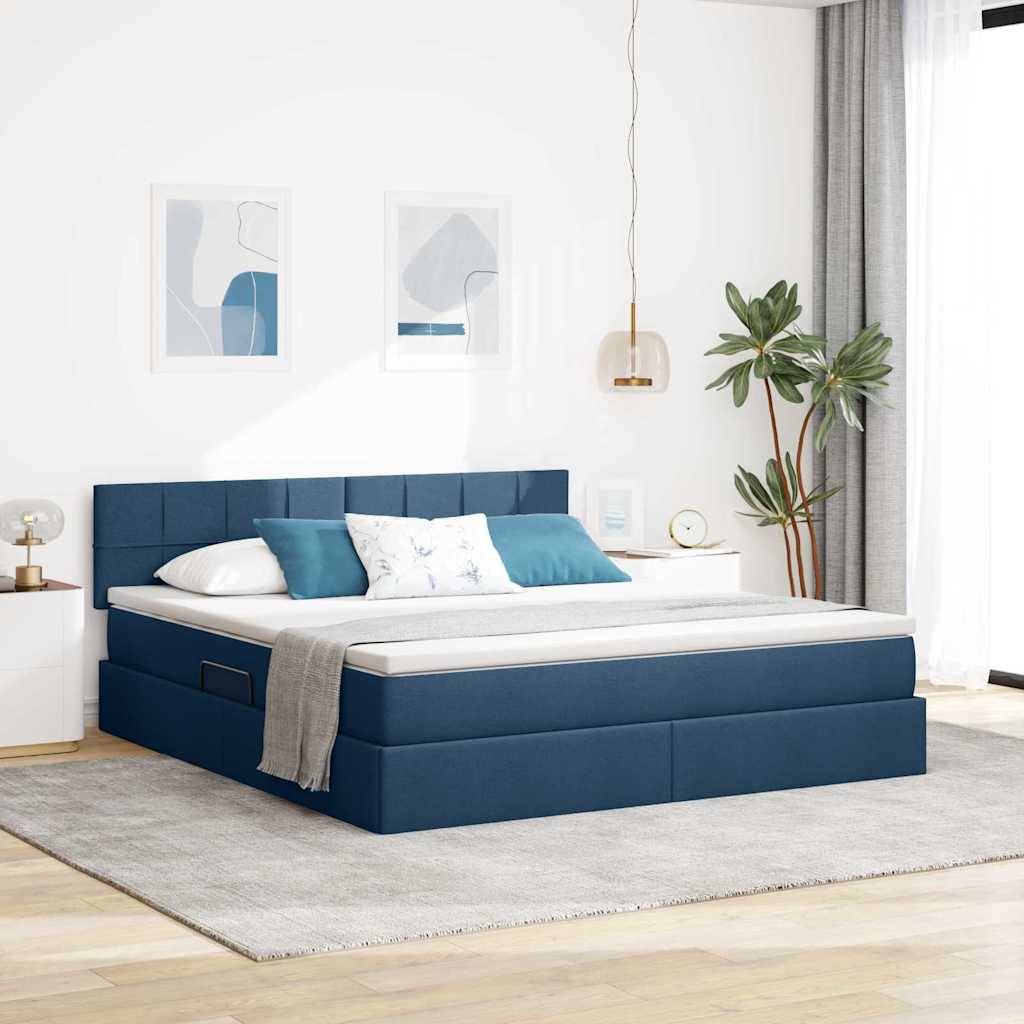vidaXL LED-Speicherbett mit Matratze Blau 160 x 200 cm Stoff