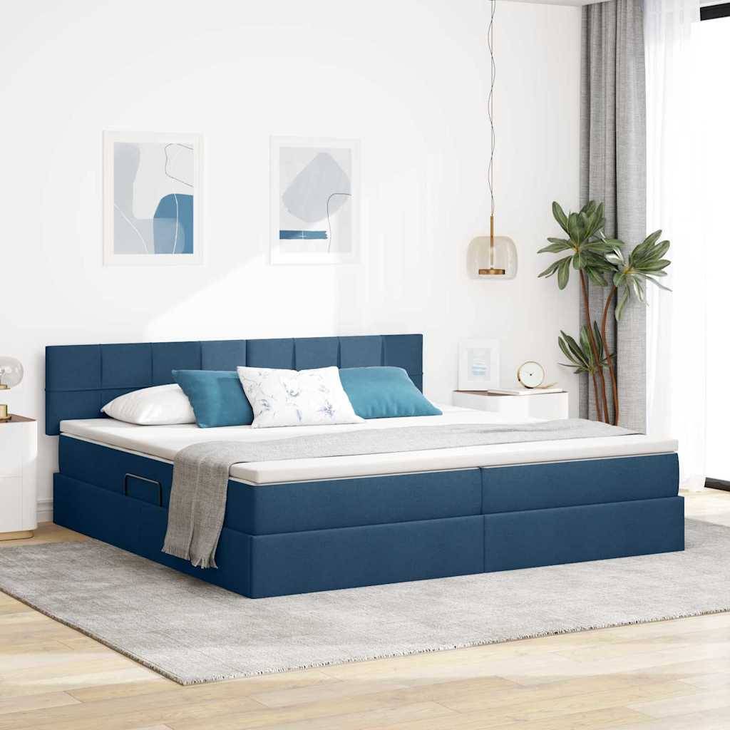 vidaXL LED-Speicherbett mit Matratze Blau 200 x 200 cm Stoff