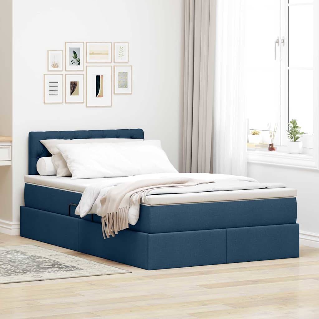 vidaXL LED-Speicherbett mit Matratze Blau 120 x 190 cm Stoff