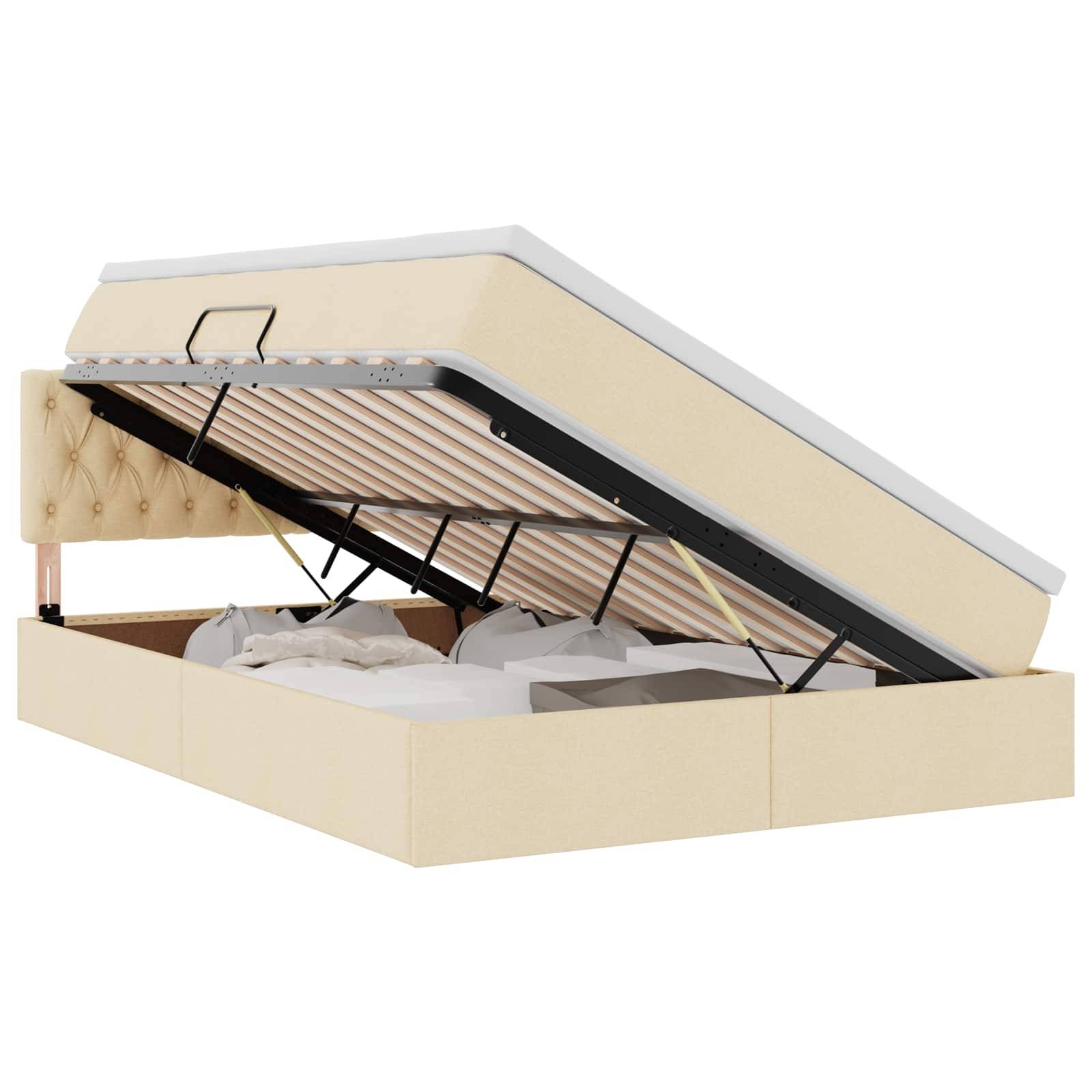vidaXL LED-Speicherbett mit Matratze Creme 140 x 200 cm Stoff