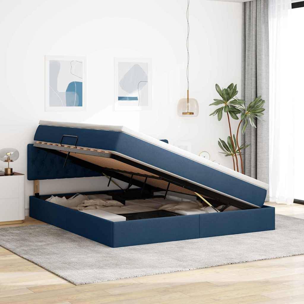 vidaXL LED-Speicherbett mit Matratze Blau 180 x 200 cm Stoff
