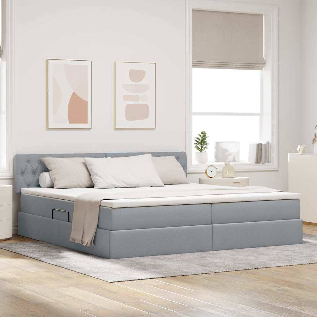 vidaXL LED-Speicherbett mit Matratze Hellgrau 200 x 200 cm Stoff