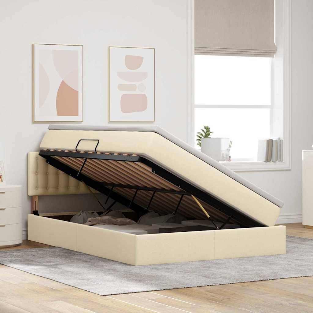 vidaXL LED-Speicherbett mit Matratze Creme 140 x 200 cm Stoff