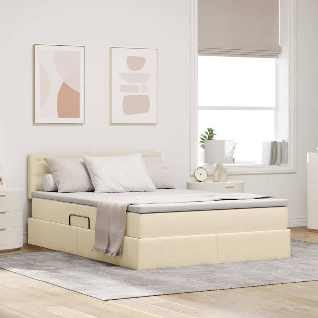 vidaXL LED-Speicherbett mit Matratze Creme 140 x 190 cm Stoff
