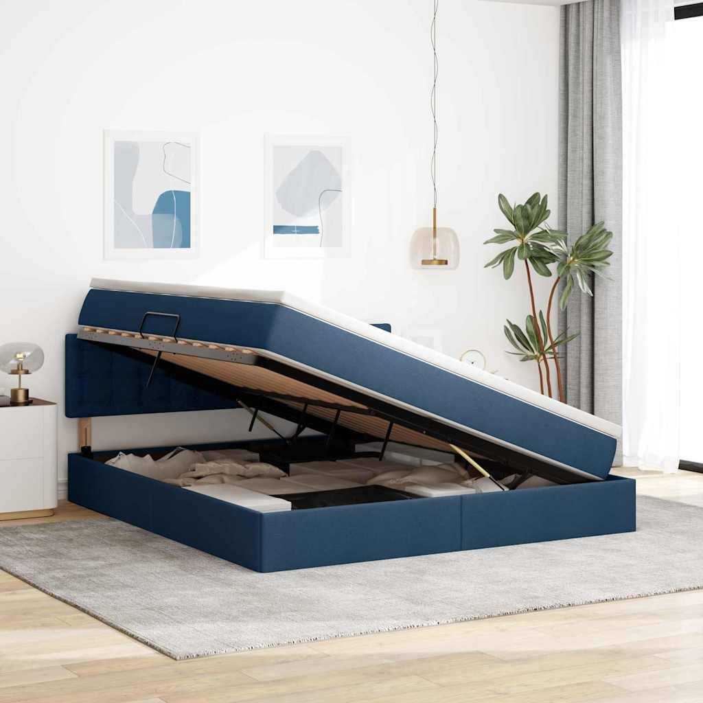 vidaXL LED-Speicherbett mit Matratze Blau 160 x 200 cm Stoff