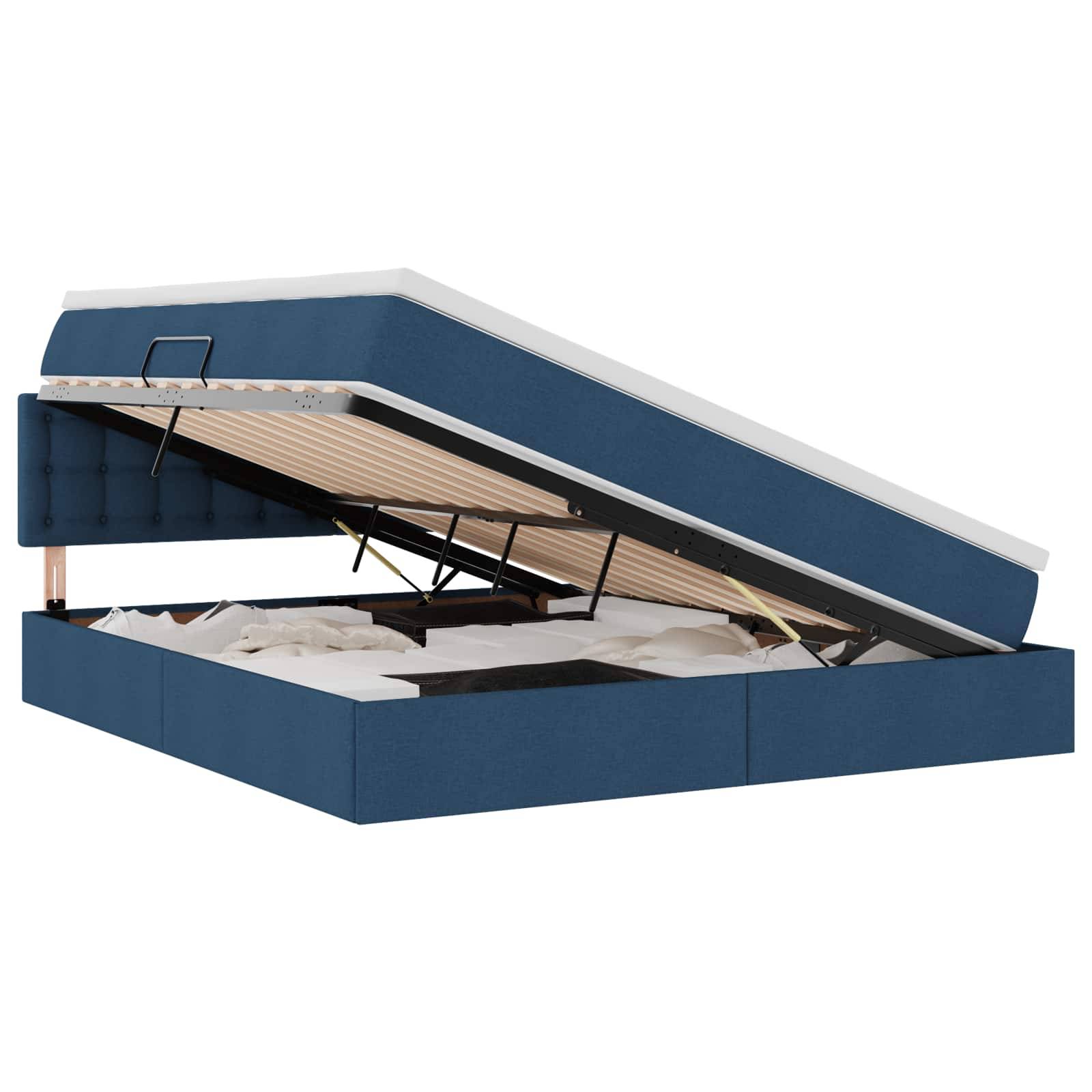 vidaXL LED-Speicherbett mit Matratze Blau 160 x 200 cm Stoff