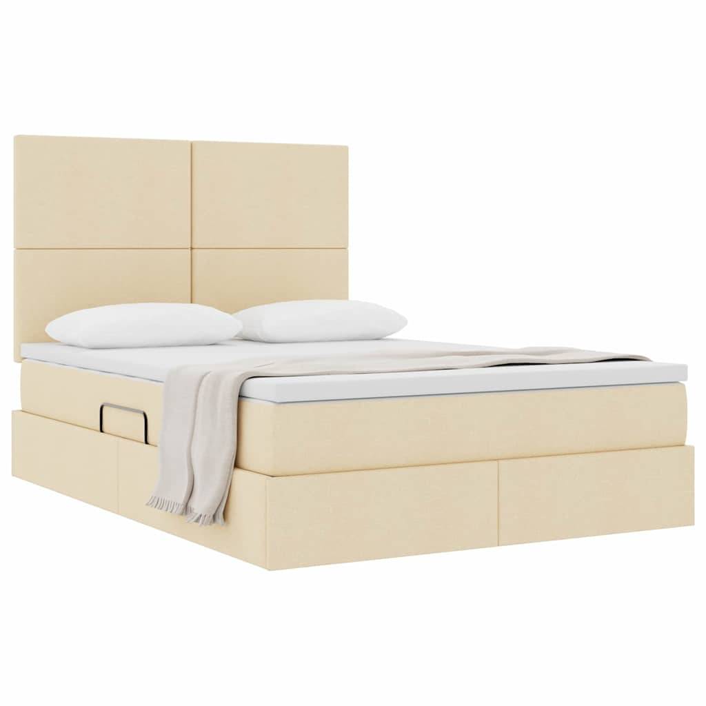 vidaXL Aufbewahrungsbett mit Matratze Creme 140 x 200 cm Stoff