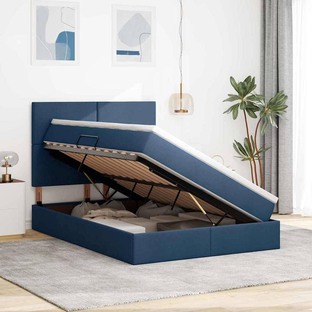 vidaXL LED-Speicherbett mit Matratze Blau 140 x 200 cm Stoff