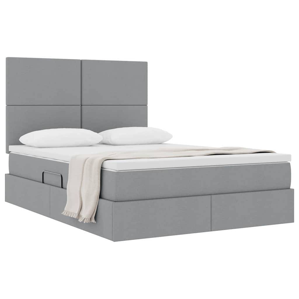 vidaXL Aufbewahrungsbett mit Matratze Hellgrau 140 x 190 cm Stoff