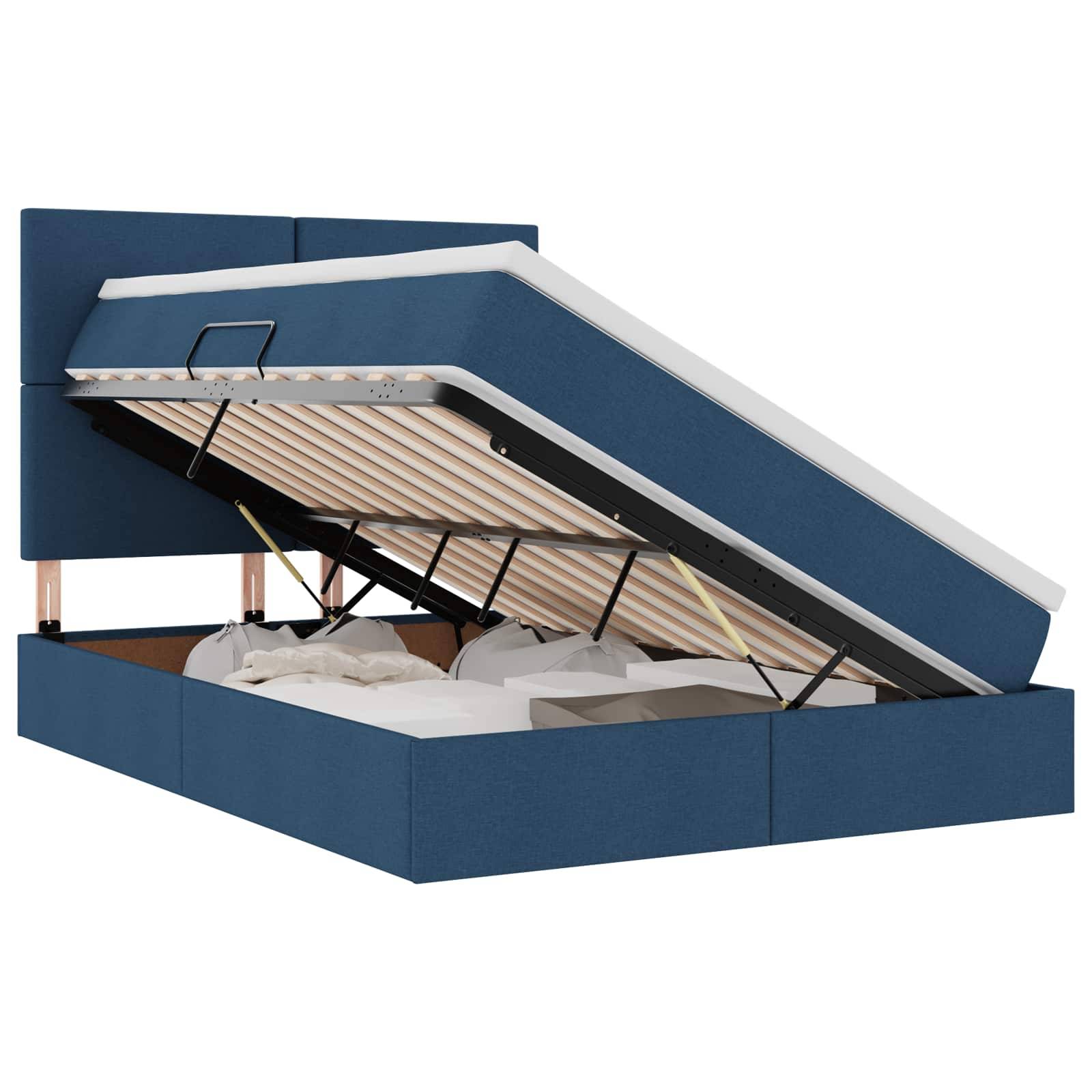 vidaXL LED-Speicherbett mit Matratze Blau 140 x 200 cm Stoff