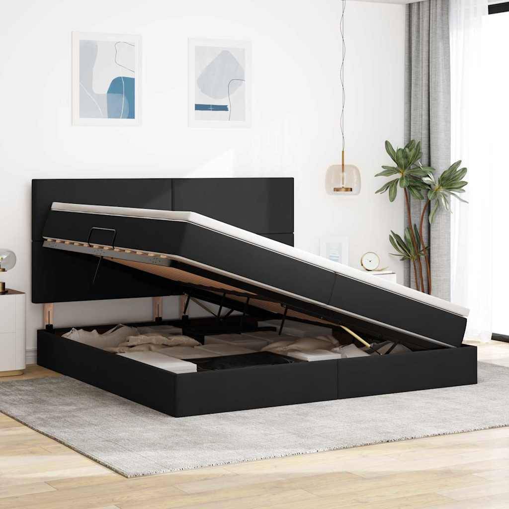 vidaXL LED-Speicherbett mit Matratze Schwarz 200 x 200 cm Stoff