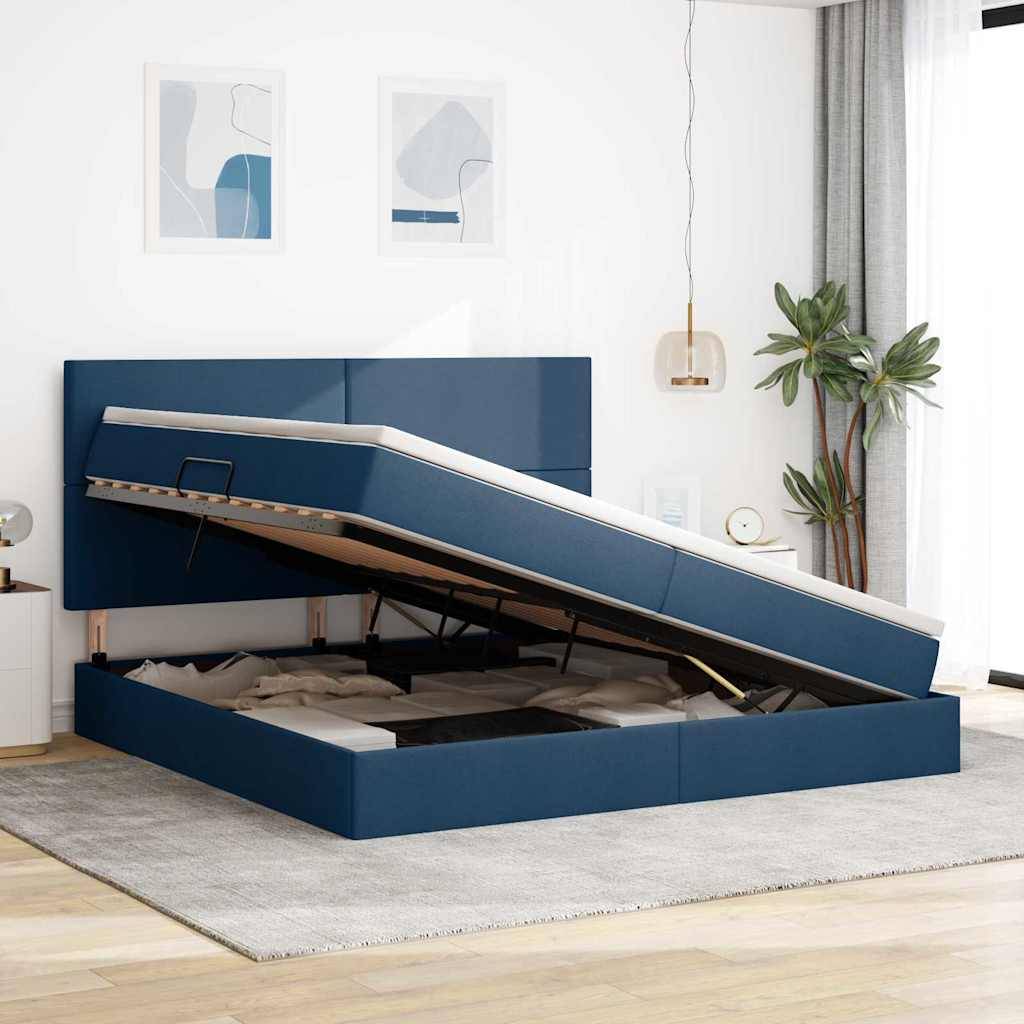 vidaXL Aufbewahrungsbett mit Matratze Blau 200 x 200 cm Stoff