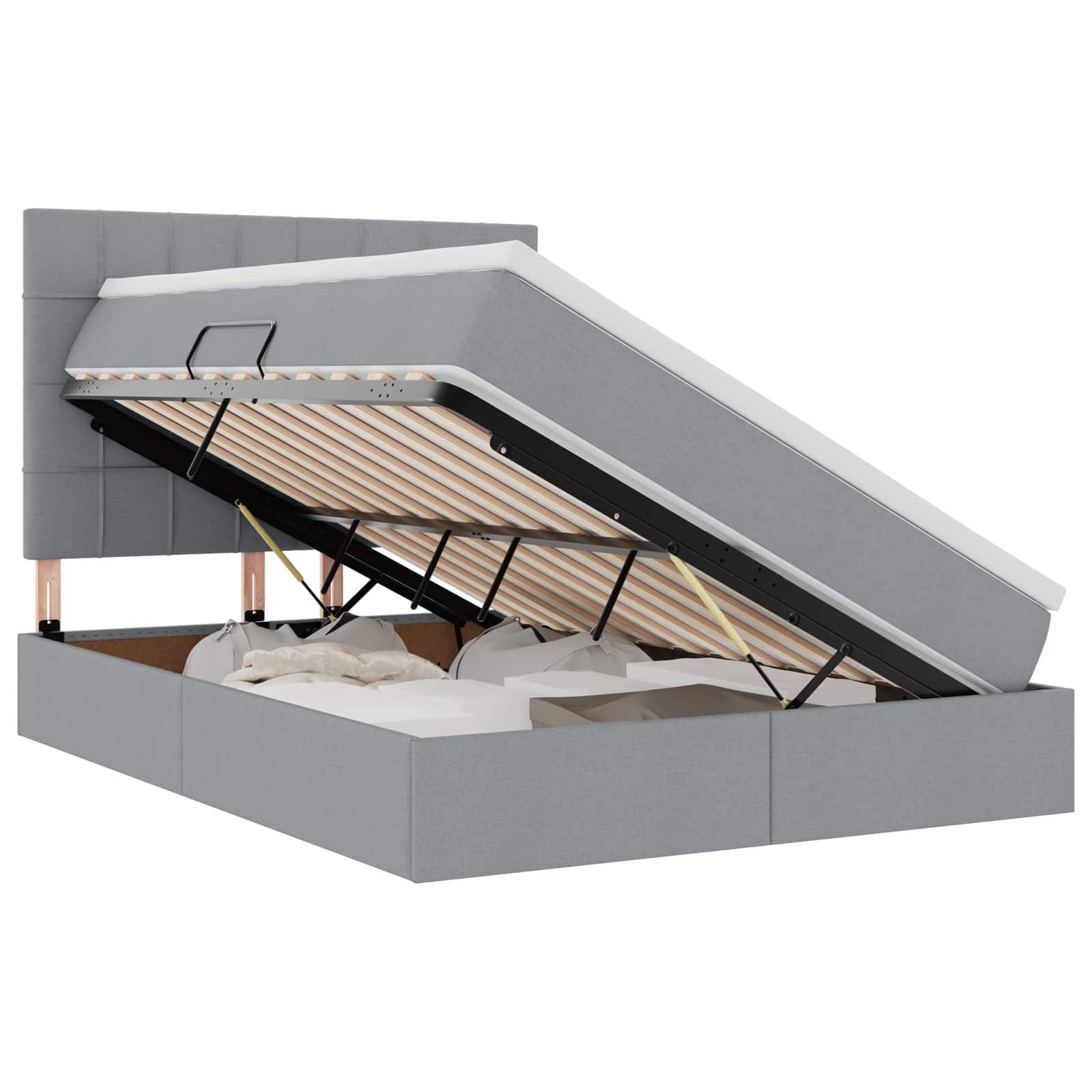 vidaXL Aufbewahrungsbett mit Matratze Hellgrau 140 x 200 cm Stoff