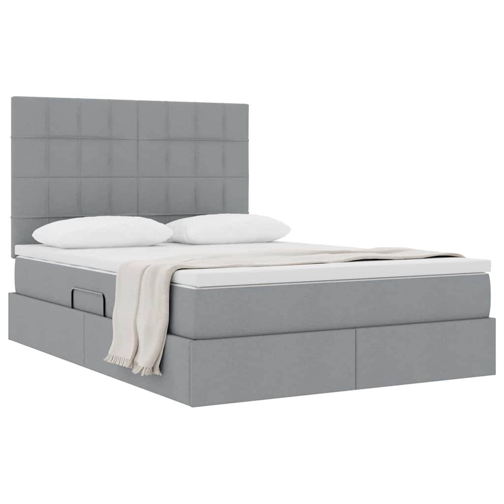 vidaXL Aufbewahrungsbett mit Matratze Hellgrau 140 x 200 cm Stoff