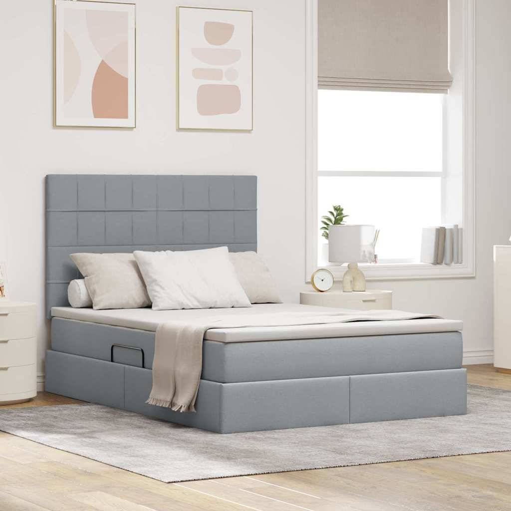 vidaXL Aufbewahrungsbett mit Matratze Hellgrau 140 x 200 cm Stoff