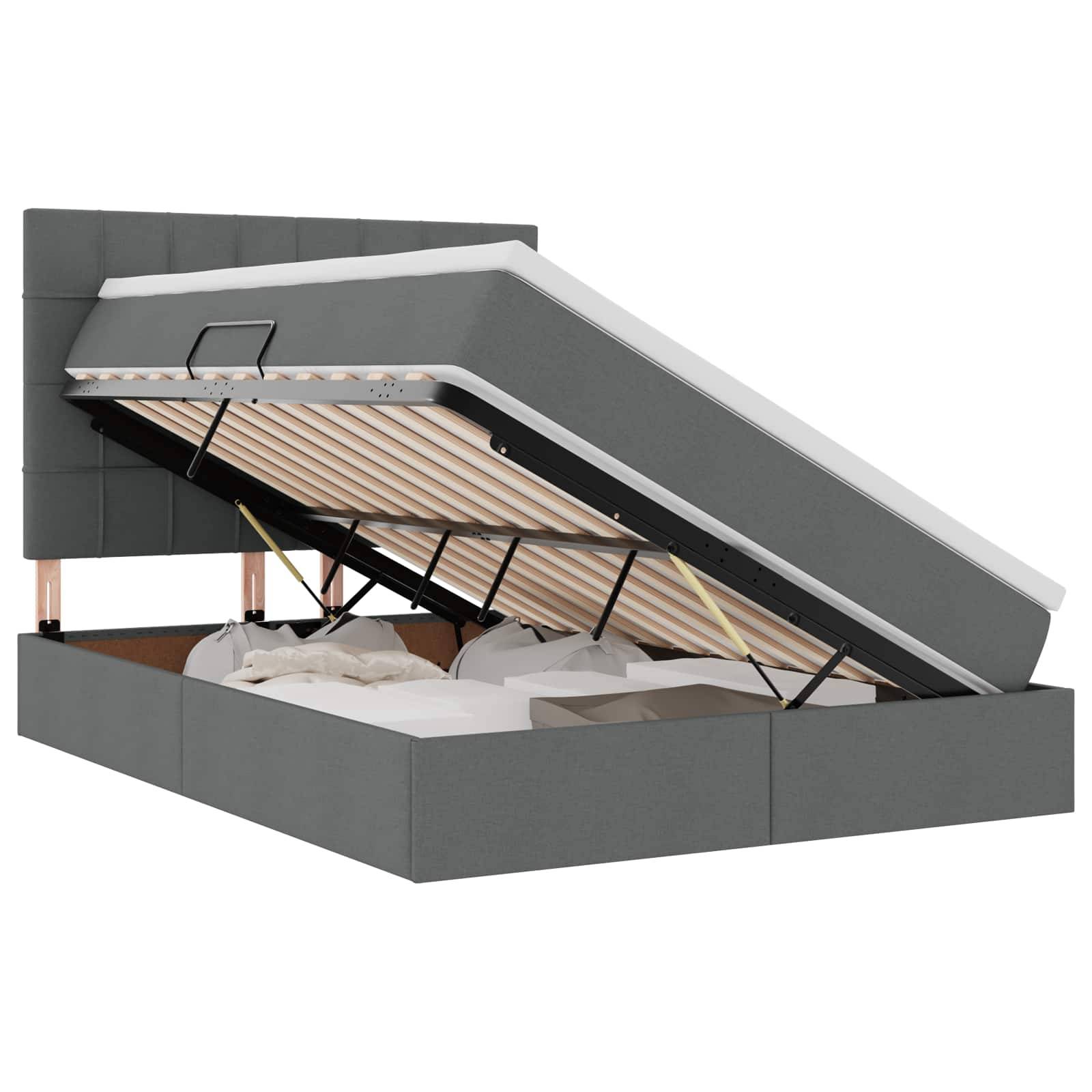 vidaXL LED-Speicherbett mit Matratze Dunkelgrau 140 x 190 cm Stoff