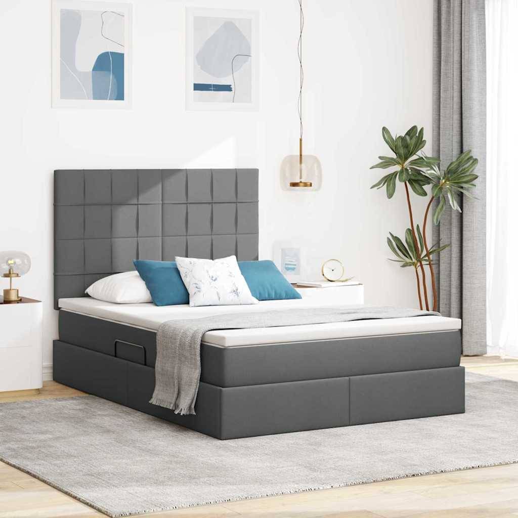 vidaXL Aufbewahrungsbett mit Matratze Dunkelgrau 140 x 200 cm Stoff