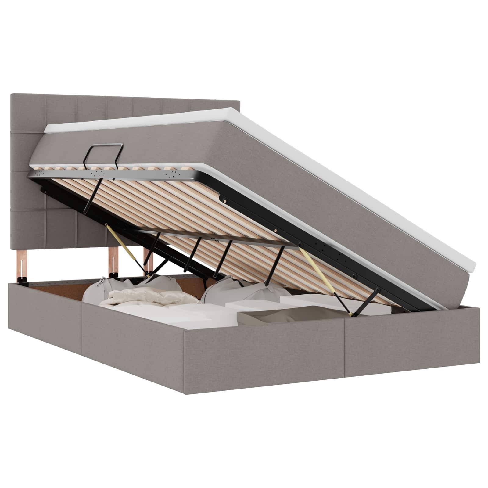 vidaXL LED-Speicherbett mit Matratze Taupe 140 x 200 cm Stoff